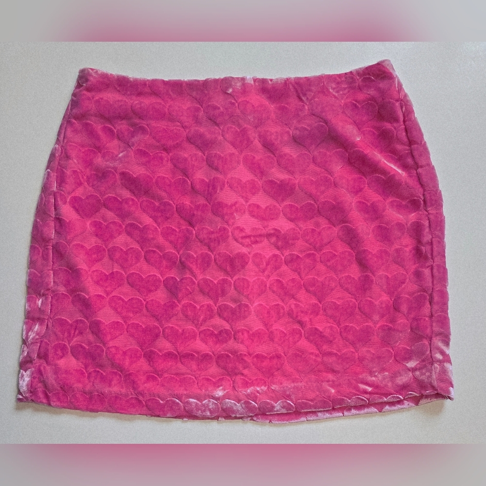 Cupcakes and Cashmere Pink Heart Velvet & Mesh Lined Skirt Size 8